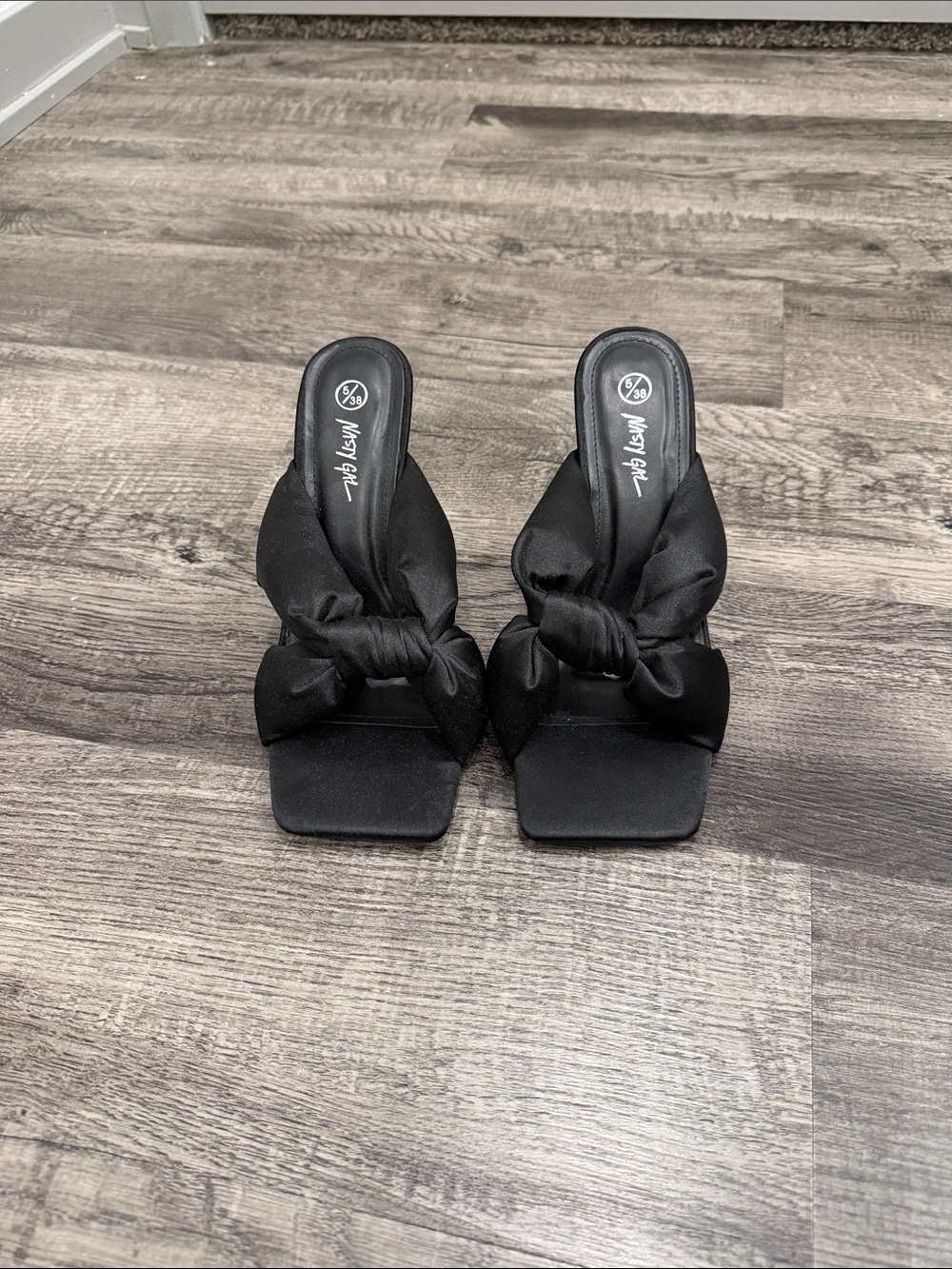 Nasty Gal Black Knotted Satin Slide Heels